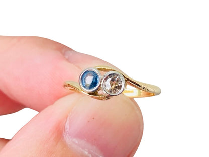 Antique 18ct Gold Sapphire & Diamond Toi Et Moi Ring