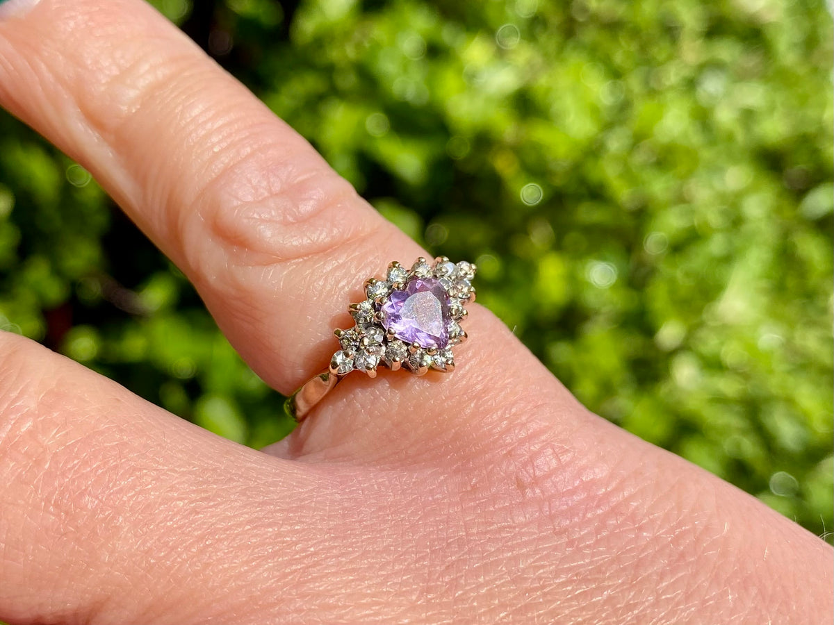 Vintage 9ct Gold Amethyst & Diamond Ring