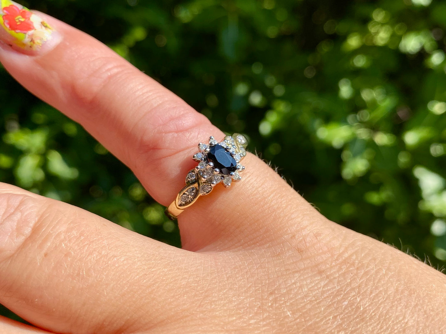 9ct Gold Black Spinel & Diamond Ring