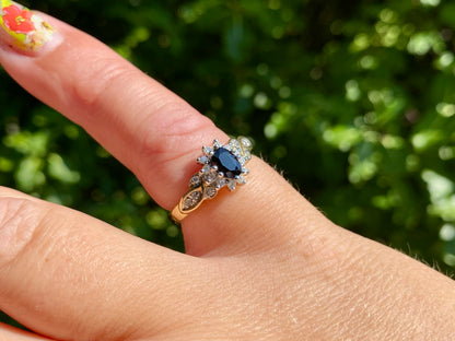 9ct Gold Black Spinel & Diamond Ring