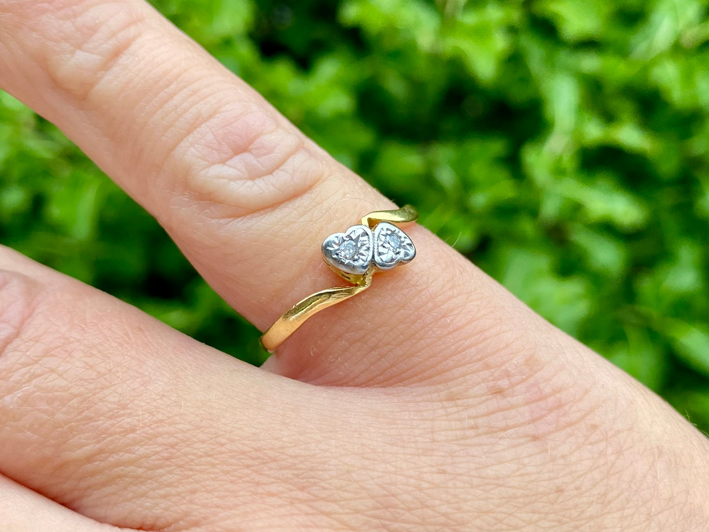 Antique 18ct Gold Two-Stone Diamond Heart Ring
