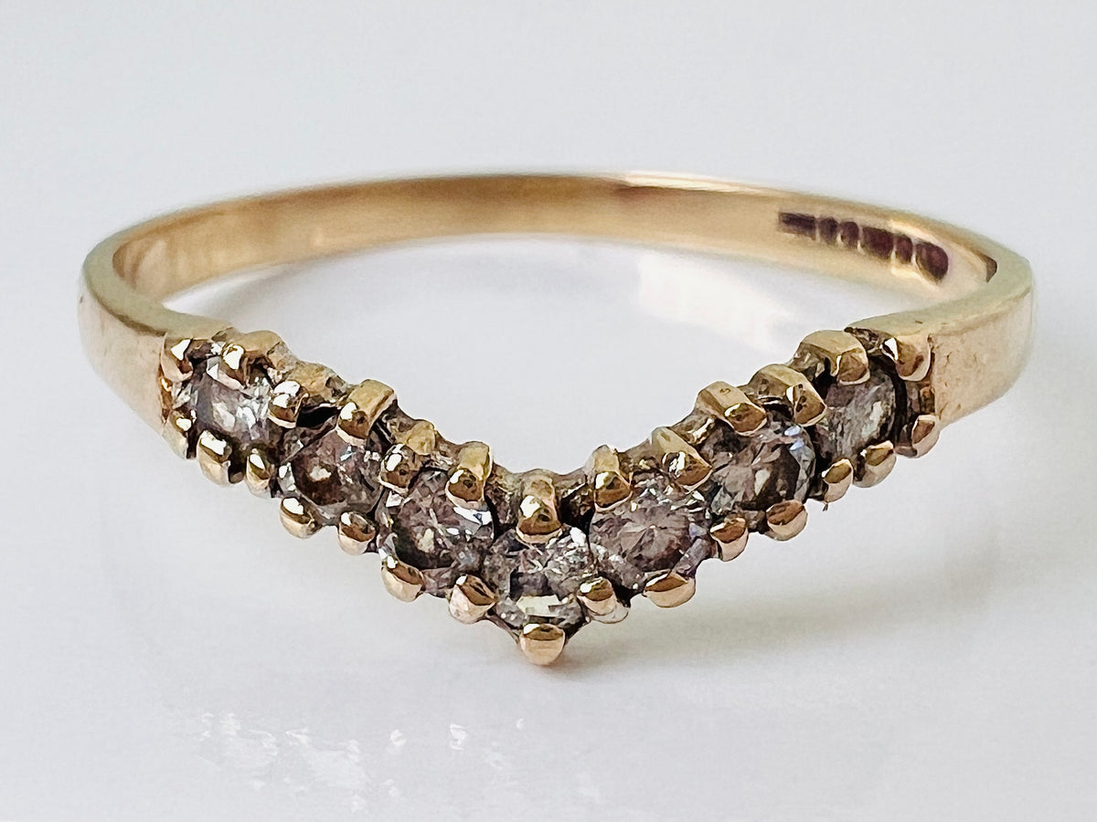 Vintage 9ct Gold 0.25ct Diamond Wishbone Ring