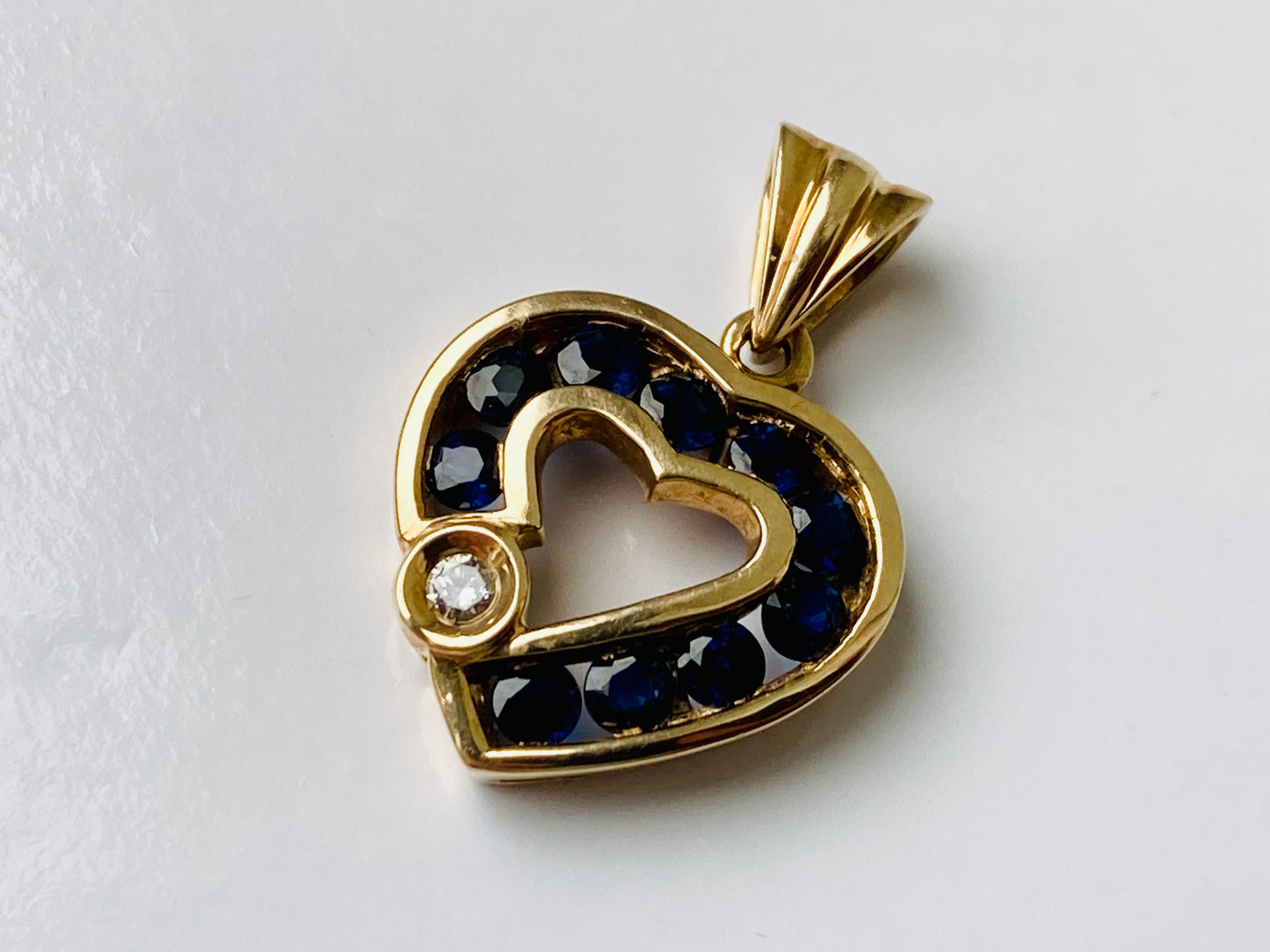 9ct Gold Sapphire & Diamond Heart Pendant