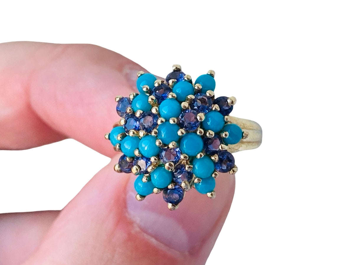 9ct Gold Turquoise & Amethyst Ring