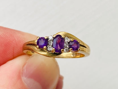 9ct Gold Amethyst & Diamond Ring