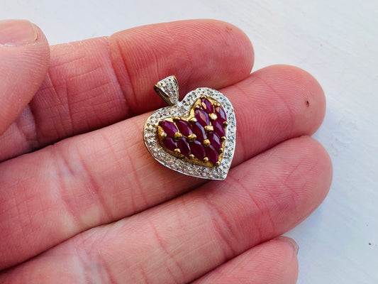 9ct Gold Ruby & Diamond Heart Pendant