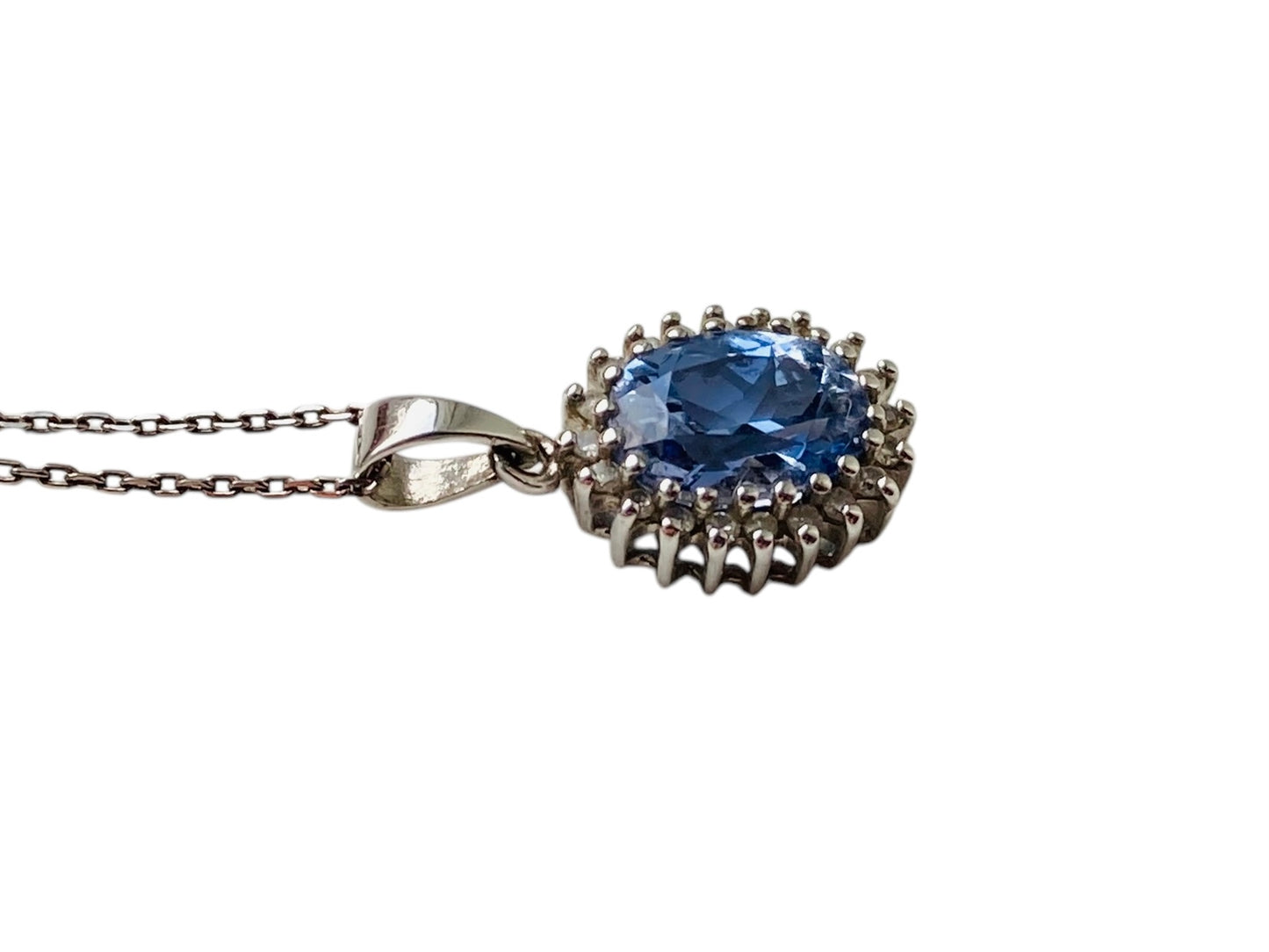 9ct Gold Sapphire & Diamond Pendant With Necklace