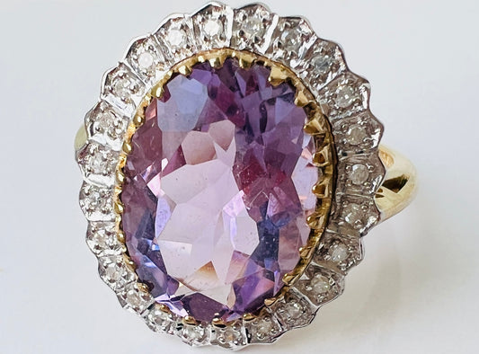 9ct Gold Amethyst & Diamond Ring