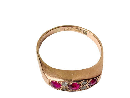 Antique 9ct Gold Ruby & Diamond Ring