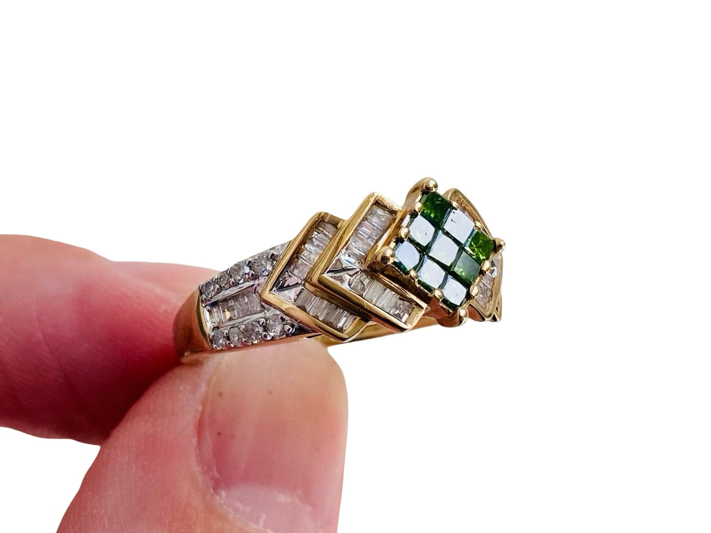 9ct Gold Green & White Diamond Ring