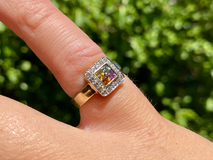 9ct Gold Multi-Coloured Sapphire & Diamond Ring