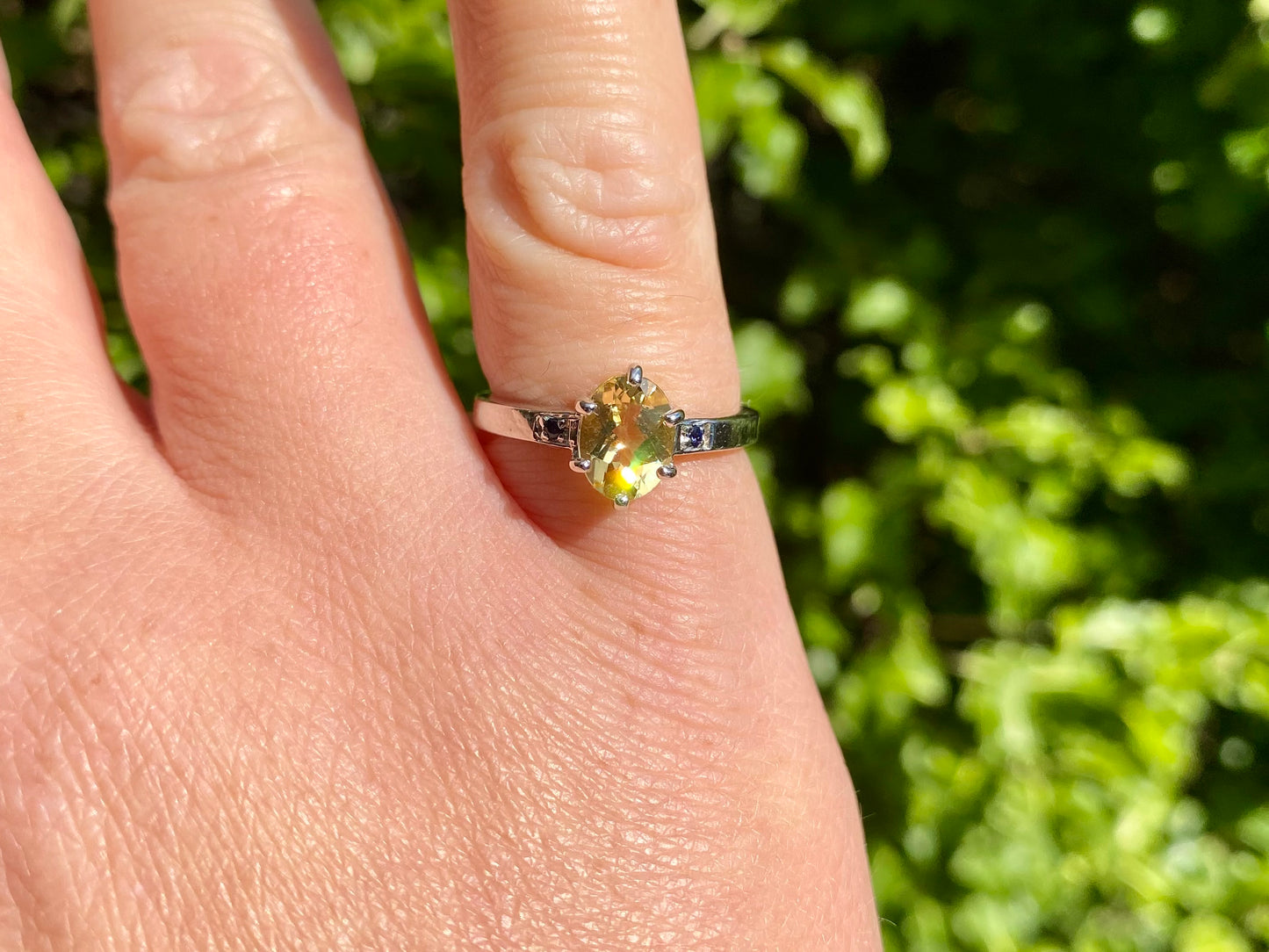 9ct Gold Lemon Quartz & Sapphire Ring