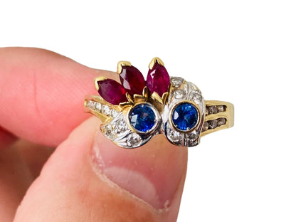Vintage 18ct Gold Ruby, Sapphire & Diamond Ring