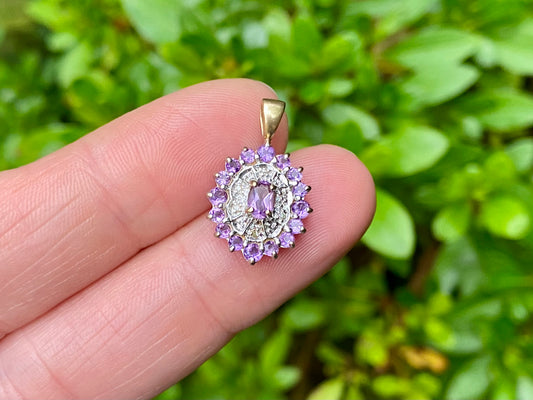 Vintage 9ct Gold Amethyst & Diamond Pendant