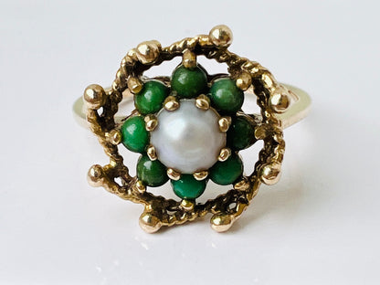 Vintage 9ct Gold Turquoise & Pearl Ring