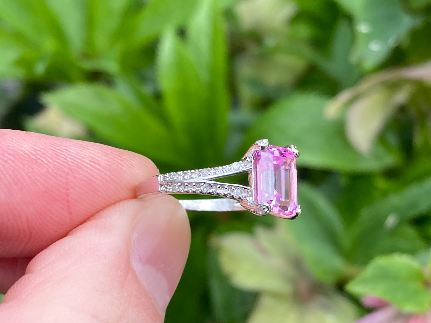 9ct Gold Pink Topaz & Diamond Ring