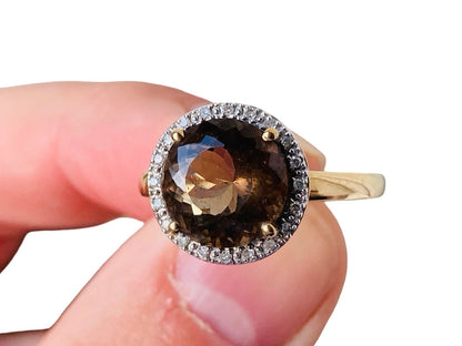 9ct Gold Smoky Quartz & Diamond Ring