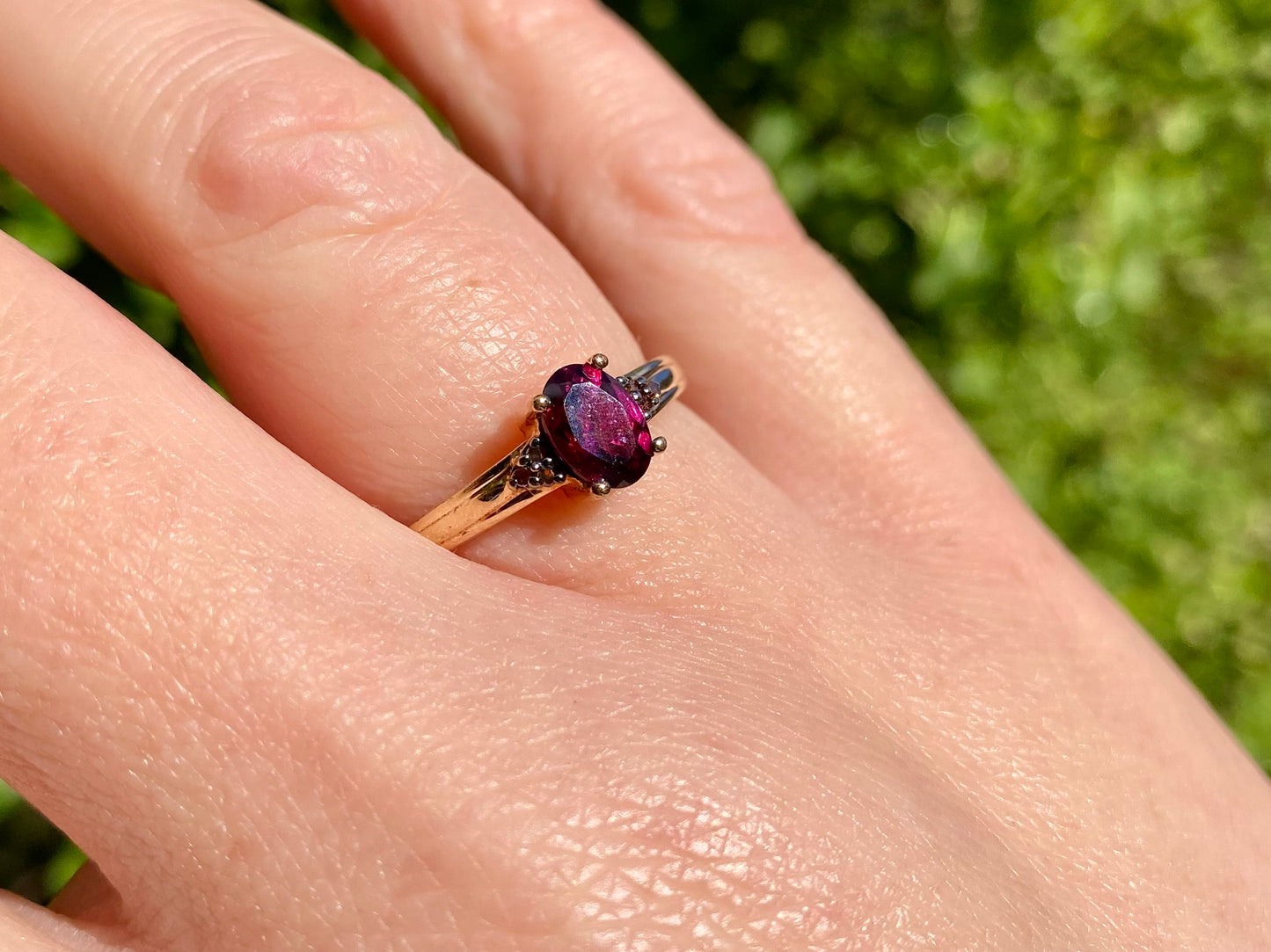 9ct Gold Garnet & Orange Diamond Ring