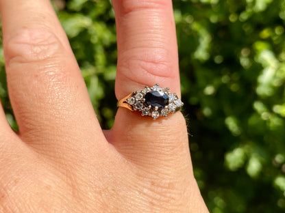 Vintage 9ct Gold Sapphire & Diamond Ring