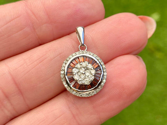 9ct Gold White & Red Diamond Pendant