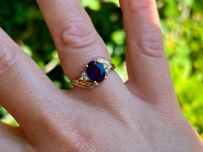 9ct Gold Amethyst & Diamond Ring