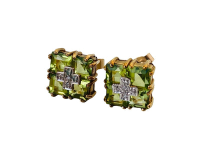 9ct Gold Peridot & Diamond Earrings