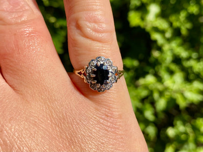 Vintage 9ct Gold Sapphire & Diamond Ring