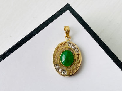 14ct Gold Jade & Diamond Pendant