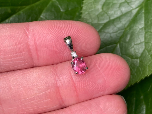 9ct Gold Pink Tourmaline & Diamond Pendant