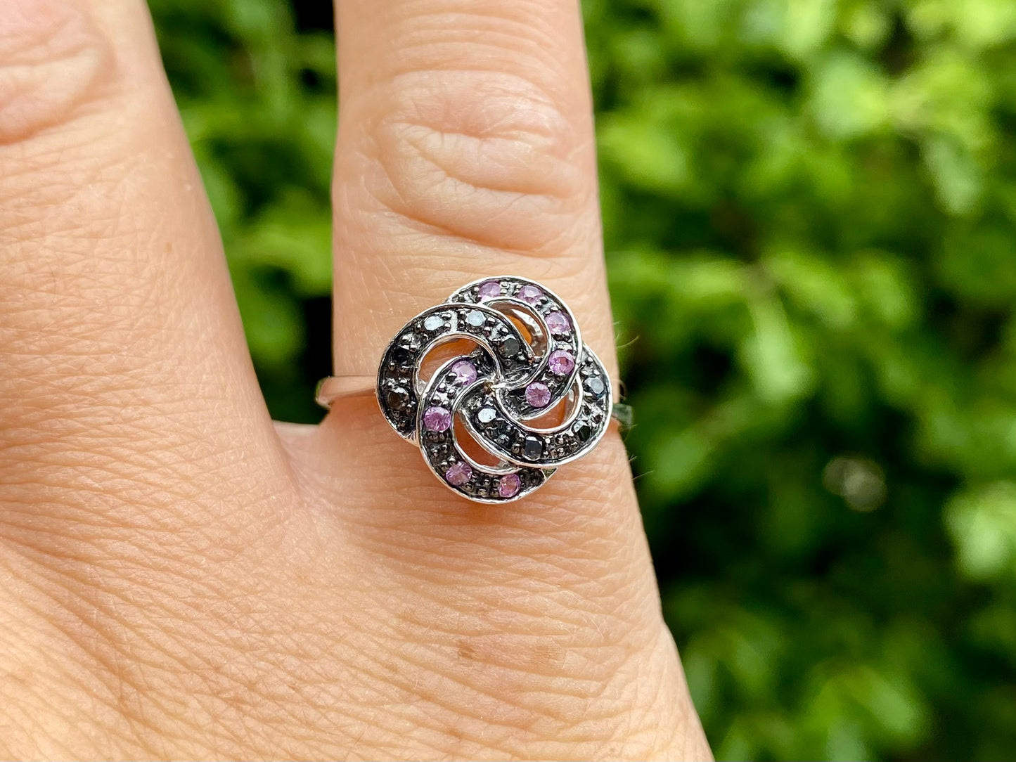 9ct Gold Pink Sapphire & Black Diamond Ring