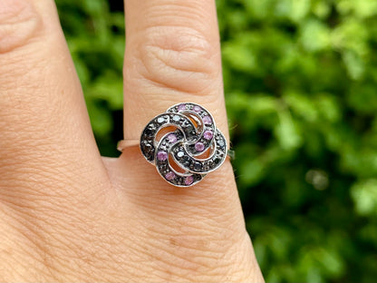 9ct Gold Pink Sapphire & Black Diamond Ring