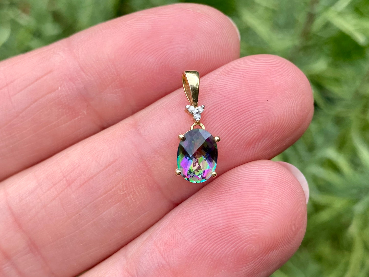 9ct Gold Mystic Topaz & Diamond Pendant