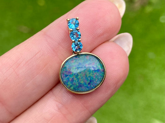 9ct Gold Opal & Topaz Pendant