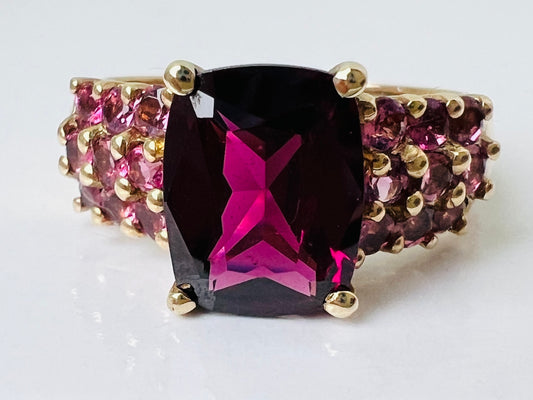 9ct Gold Rhodolite Garnet & Pink Tourmaline Ring