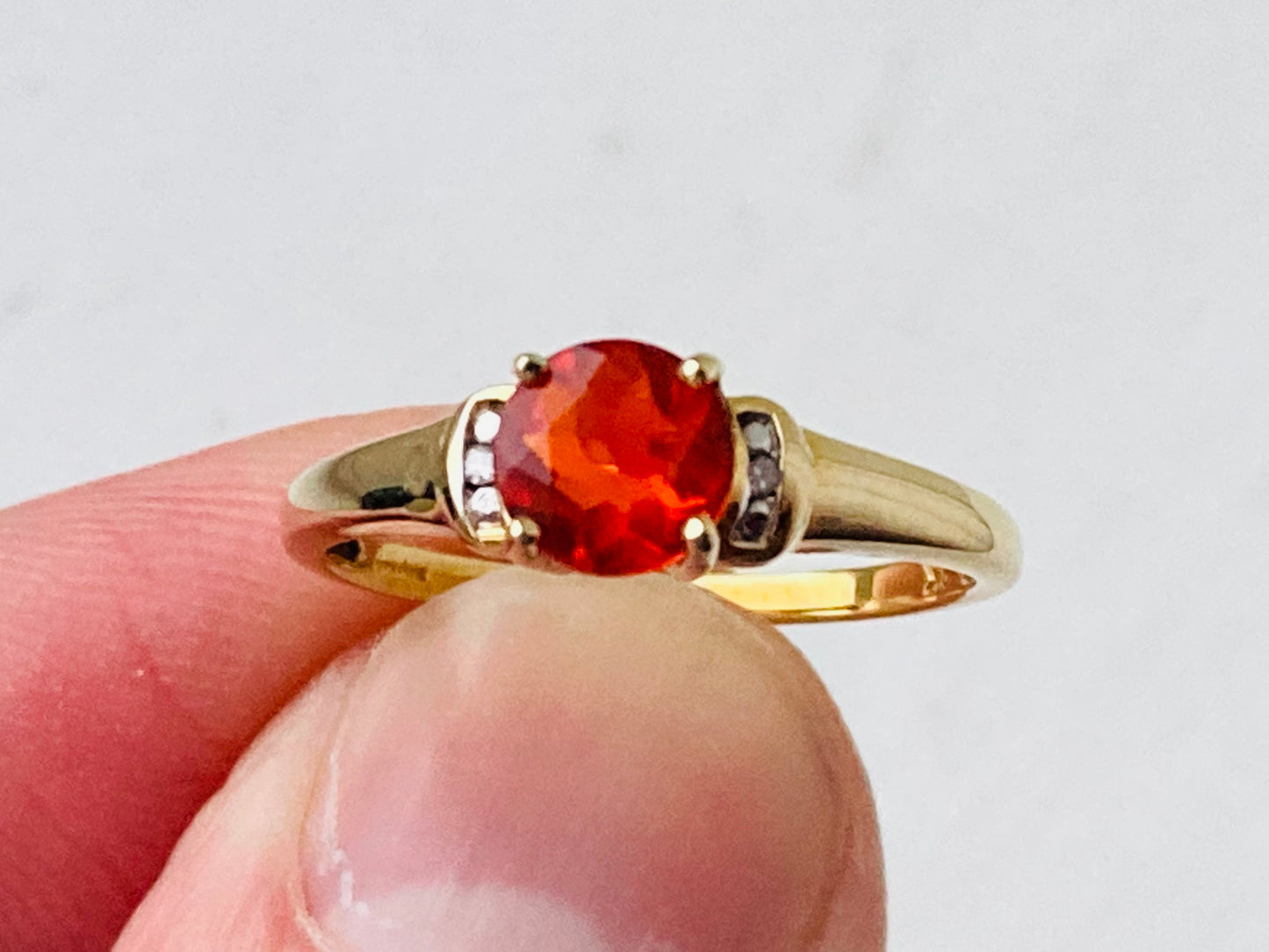 9ct Gold Fire Opal & Diamond Ring