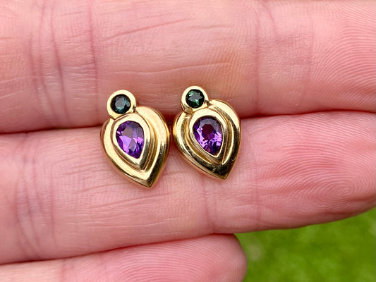 9ct Gold Amethyst & Tourmaline Earrings