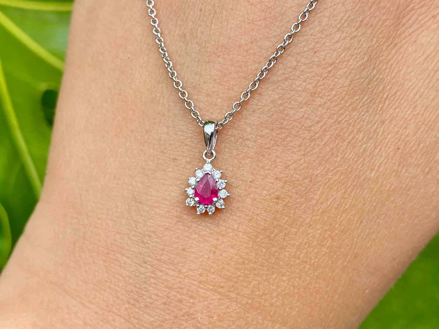 18ct Gold Ruby & Diamond Pendant with Necklace