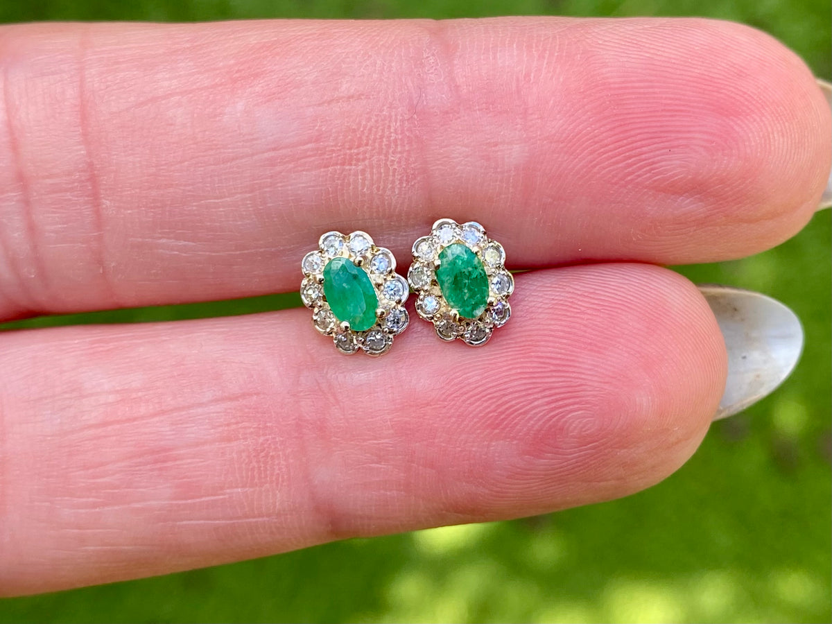 9ct Gold Emerald & Diamond Earrings