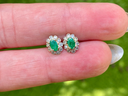 9ct Gold Emerald & Diamond Earrings