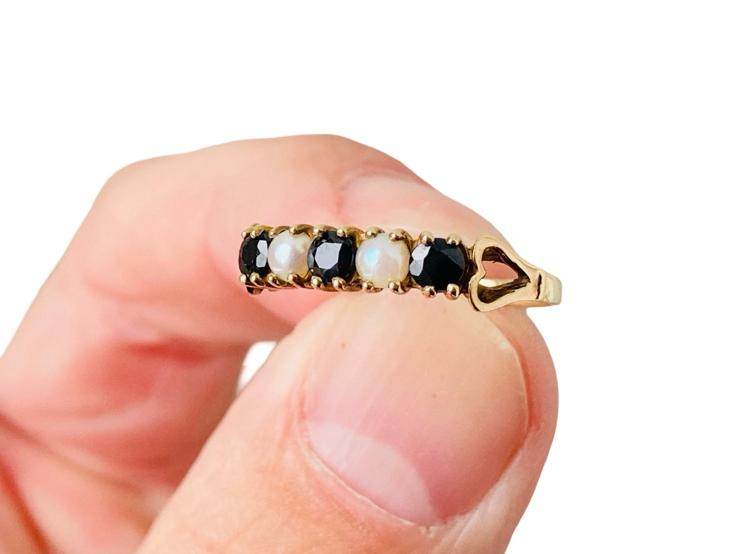 Vintage 9ct Gold Sapphire & Pearl Ring