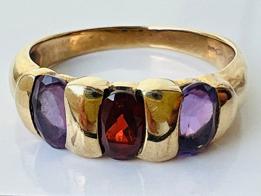 9ct Gold Amethyst & Garnet Ring