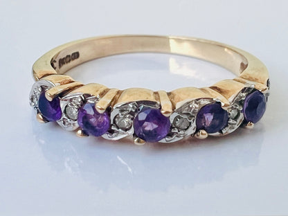 9ct Gold Amethyst & Diamond Ring