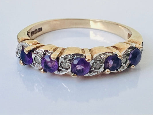 9ct Gold Amethyst & Diamond Ring
