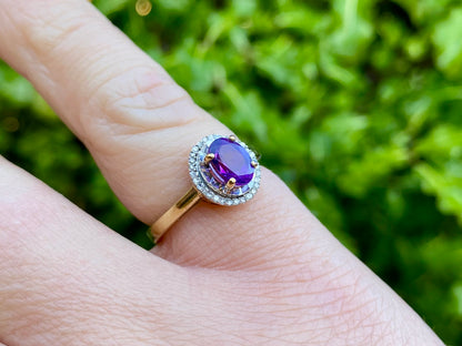 9ct Gold Amethyst & Diamond Ring