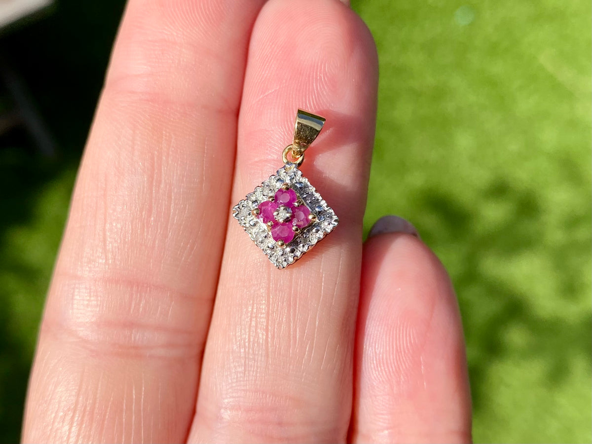 9ct Gold Ruby & Diamond Pendant
