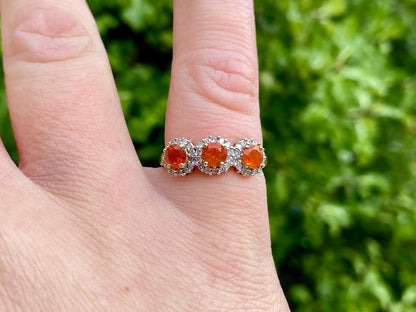 9ct Gold Fire Opal & Diamond Ring