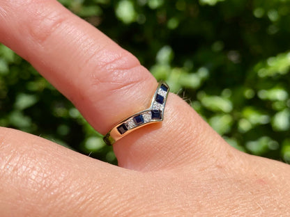 9ct Gold Sapphire & Diamond Wishbone Ring