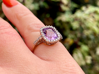 9ct Gold Amethyst & Diamond Ring