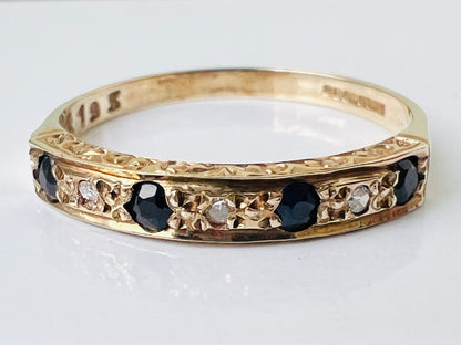 Vintage 9ct Gold Sapphire & Diamond Ring