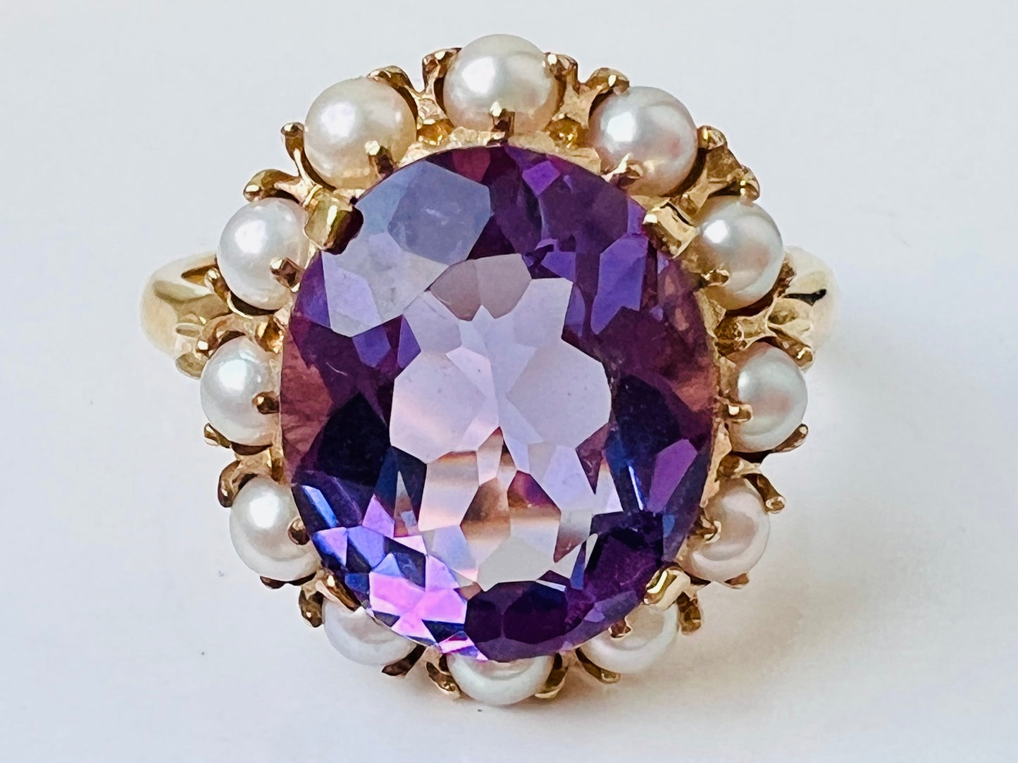 Vintage 9ct Gold Amethyst & Pearl Ring